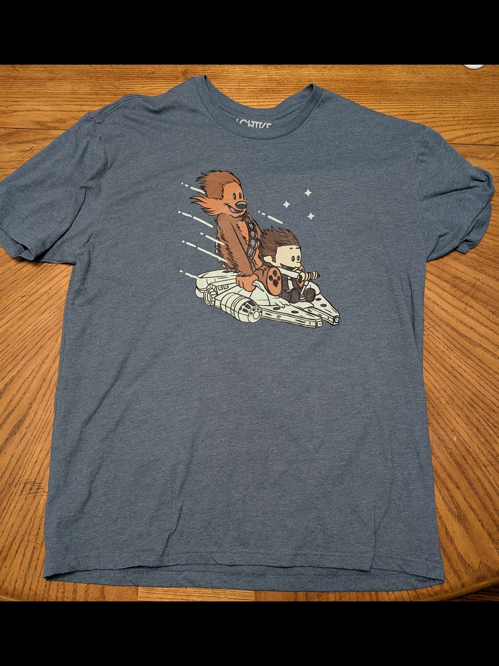 Chive Blue-Grey Short Sleeve Graphic Tee  Cartoon Han Chewbacca Ride